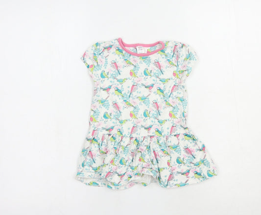 Mini Club Baby White Floral Cotton Tunic T-Shirt Size 18-24 Months Crew Neck Pullover - Bird Print
