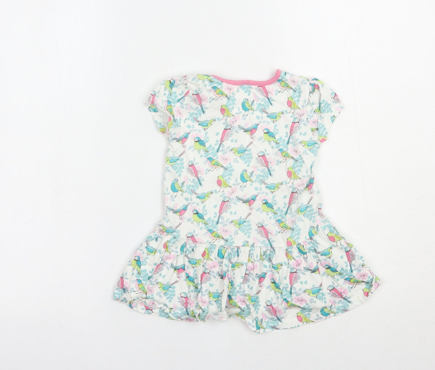 Mini Club Baby White Floral Cotton Tunic T-Shirt Size 18-24 Months Crew Neck Pullover - Bird Print