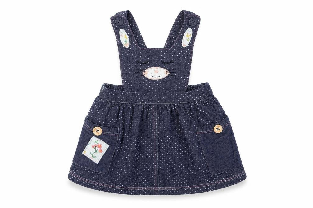 Nutmeg Baby Blue Polka Dot Polyester Pinafore/Dungaree Dress  Size 3-6 Months  Square Neck Button