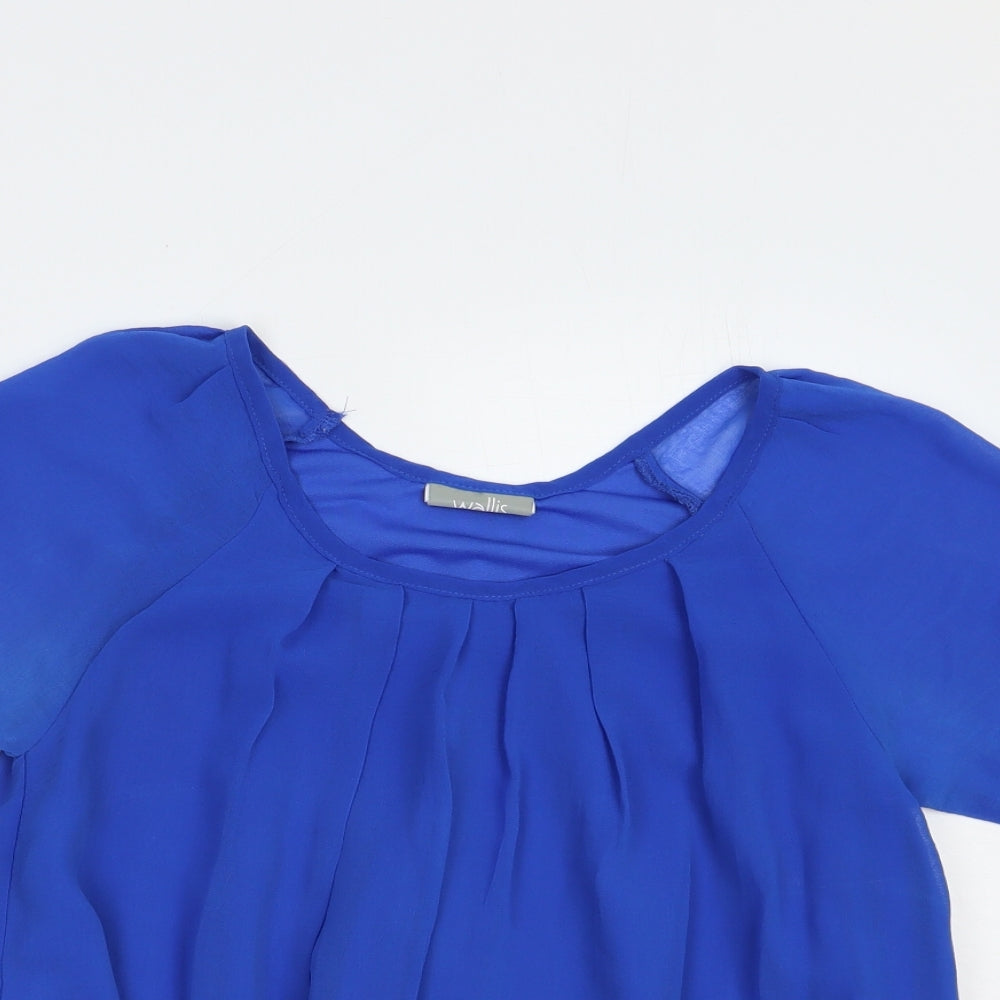 Wallis Womens Blue  Polyester Basic Blouse Size S Scoop Neck
