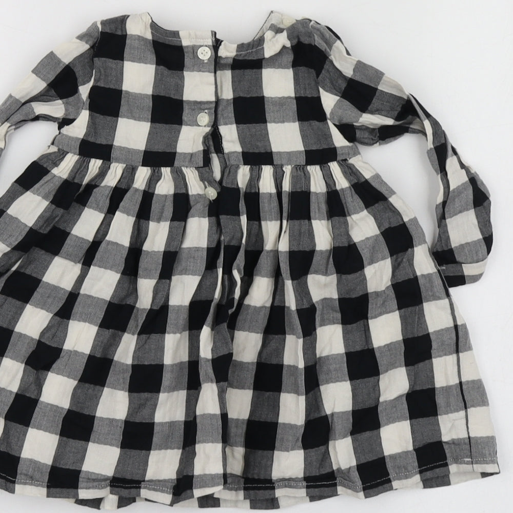 NEXT  Black Check Cotton Trapeze & Swing  Size 9-12 Months  Round Neck