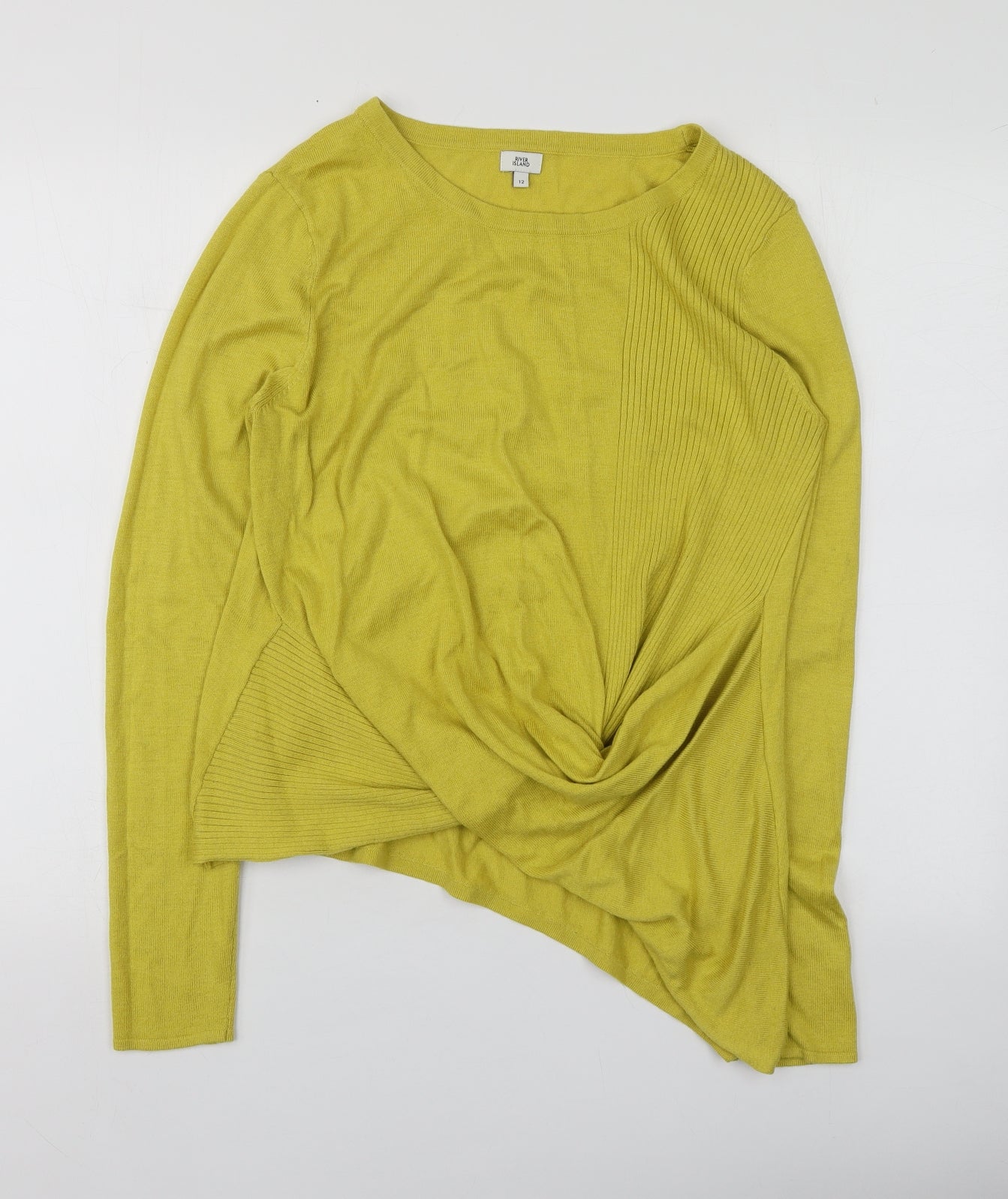 River Island Womens Yellow Round Neck  Polyester Pullover Jumper Size 12