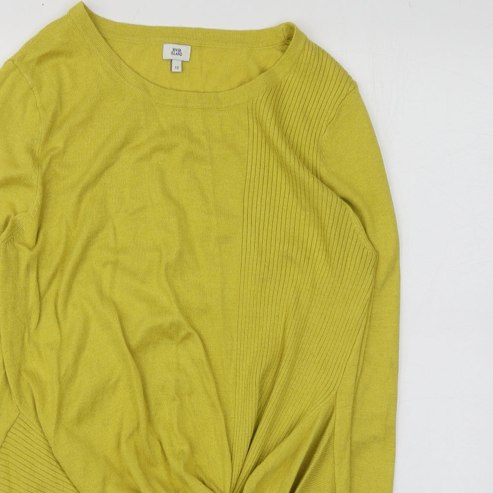 River Island Womens Yellow Round Neck  Polyester Pullover Jumper Size 12