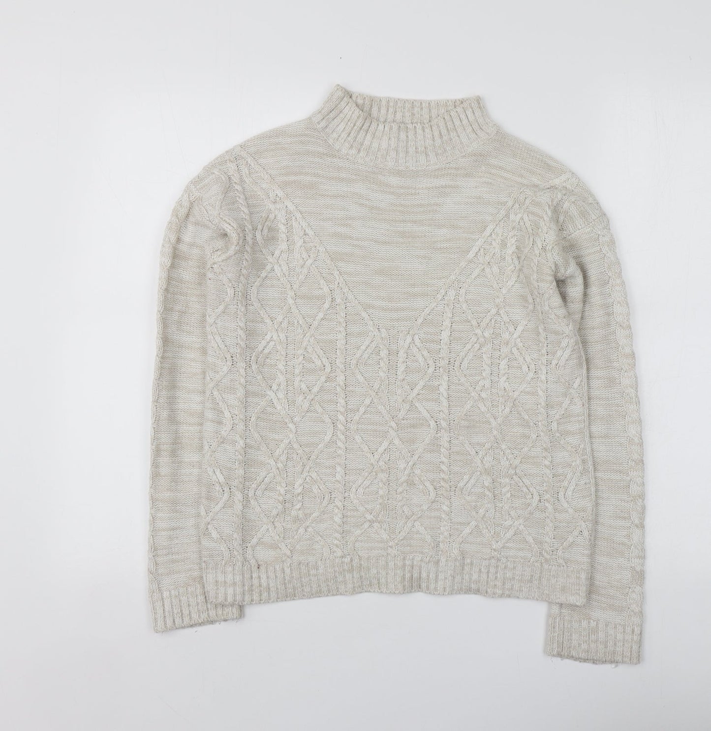 Papaya Womens Beige Round Neck  Acrylic Pullover Jumper Size S