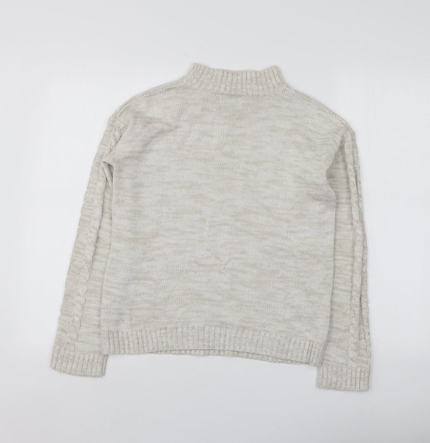 Papaya Womens Beige Round Neck  Acrylic Pullover Jumper Size S