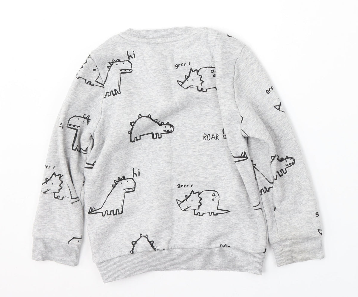 F&F Girls Grey Geometric Cotton Pullover Sweatshirt Size 6-7 Years