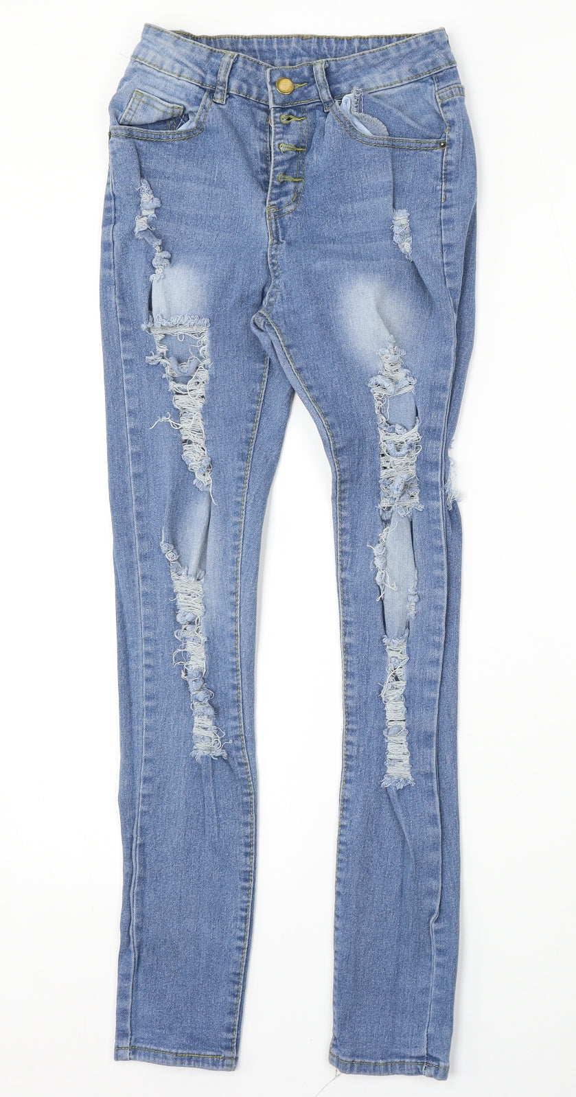 Preworn Womens Blue  Cotton Skinny Jeans Size S L29 in Regular Button