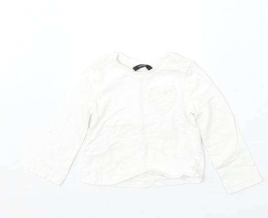 George Girls White  Cotton Basic T-Shirt Size 18-24 Months Round Neck