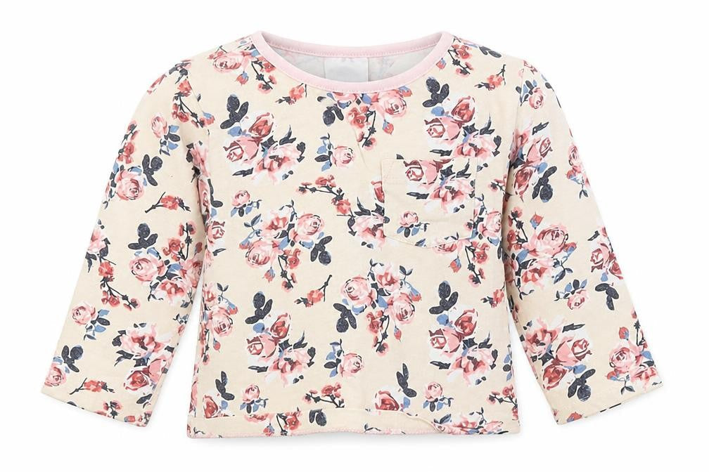 Baby Girls Beige Floral Polyester Basic T-Shirt Size 12-18 Months Round Neck