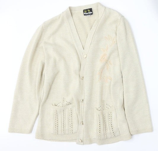 Florida Womens Beige V-Neck  Acrylic Cardigan Jumper Size S