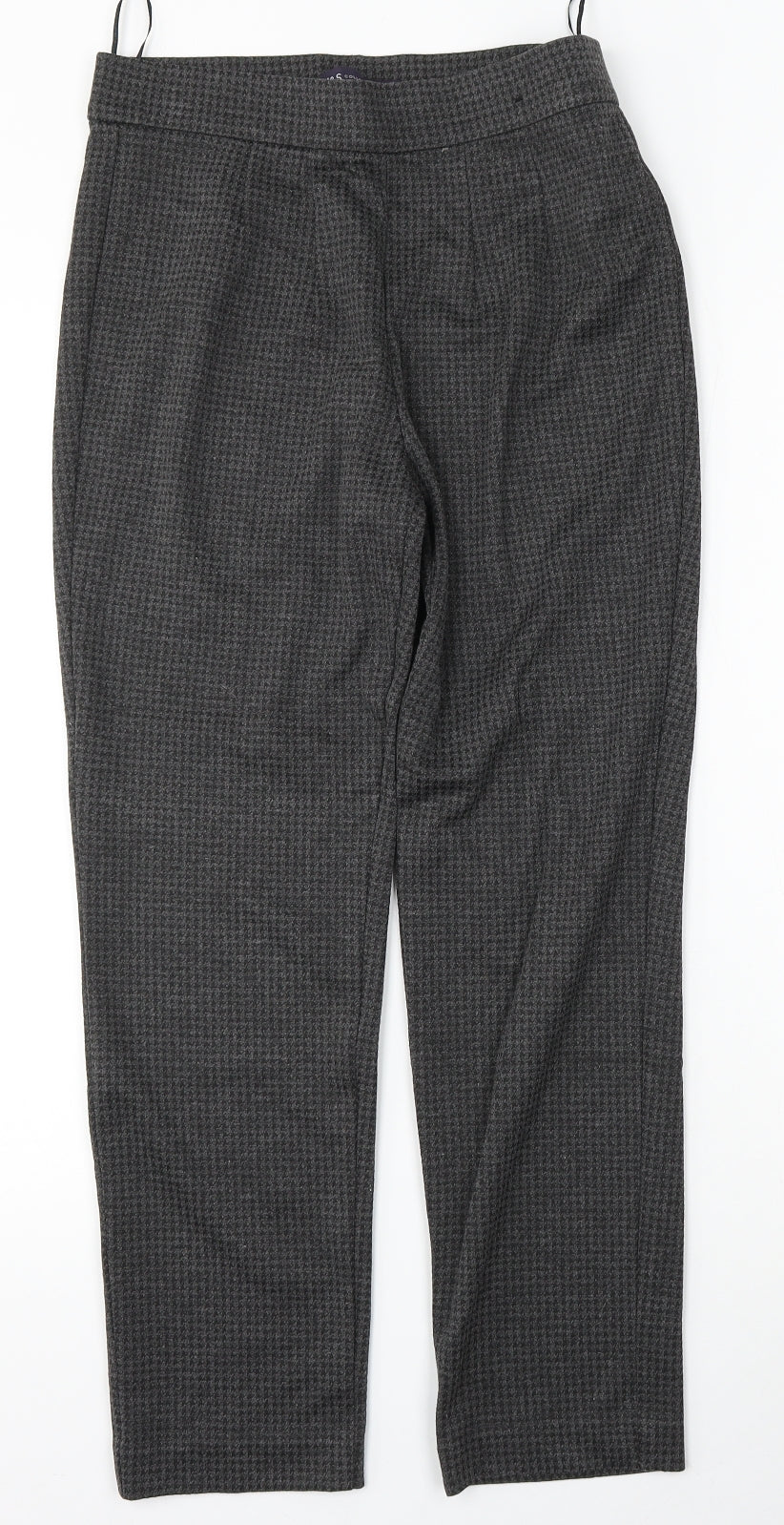 Marks and Spencer Womens Grey Houndstooth Viscose Trousers  Size 10 L26 in Regular
