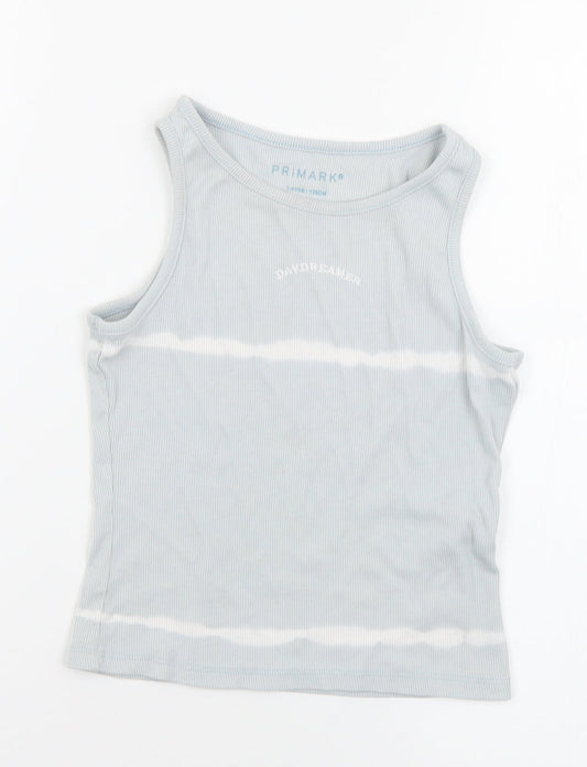Primark Girls Blue  Cotton Basic Tank Size 7-8 Years Round Neck  - Day dreamer