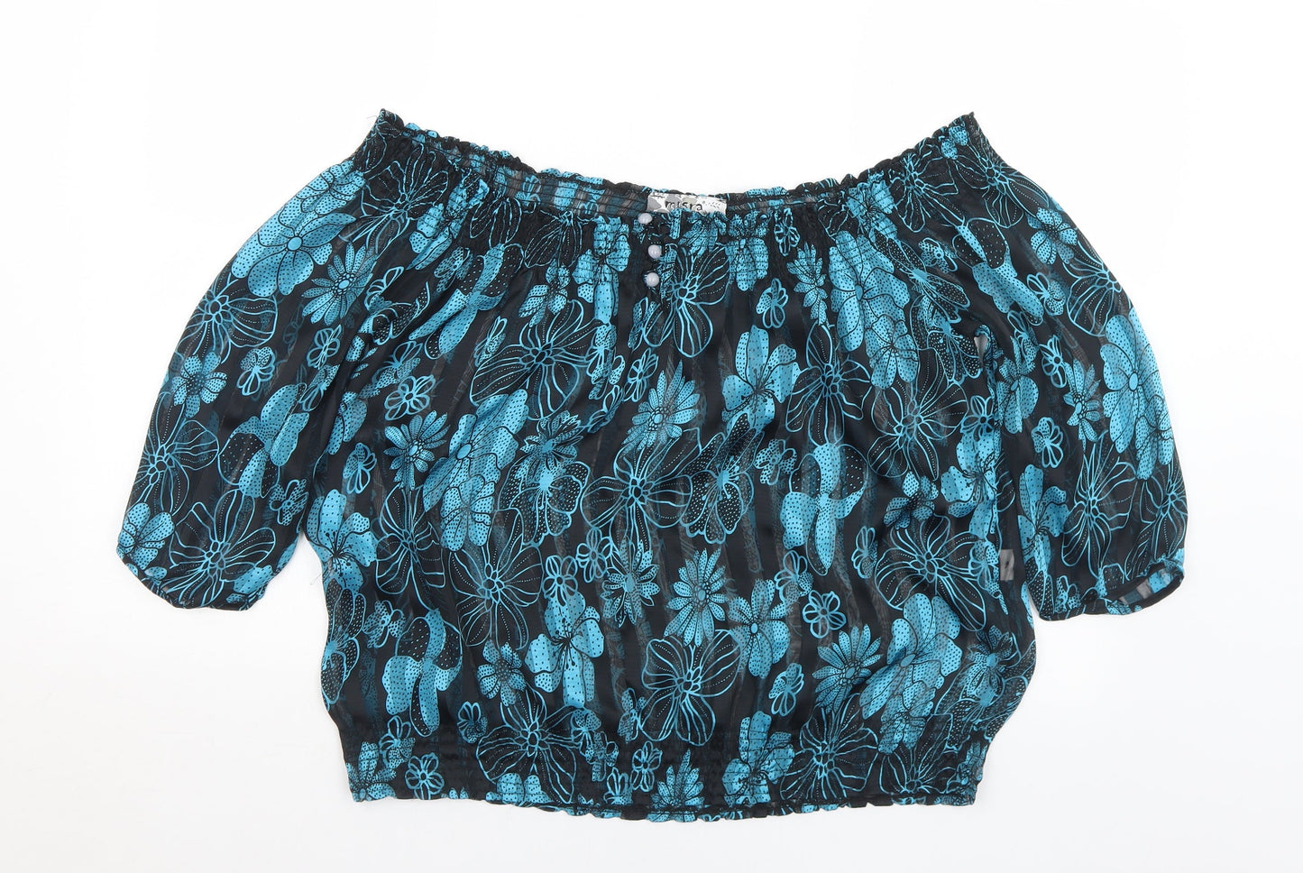 Misra Womens Black Floral Polyester Basic Blouse Size S Off the Shoulder