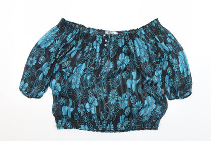 Misra Womens Black Floral Polyester Basic Blouse Size S Off the Shoulder
