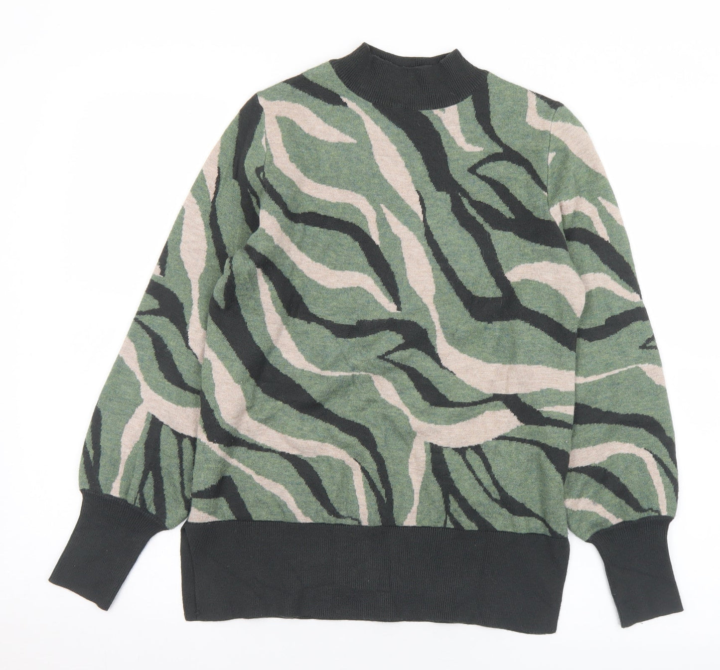 Marks and Spencer Womens Green Mock Neck Camouflage Viscose Pullover Jumper Size S