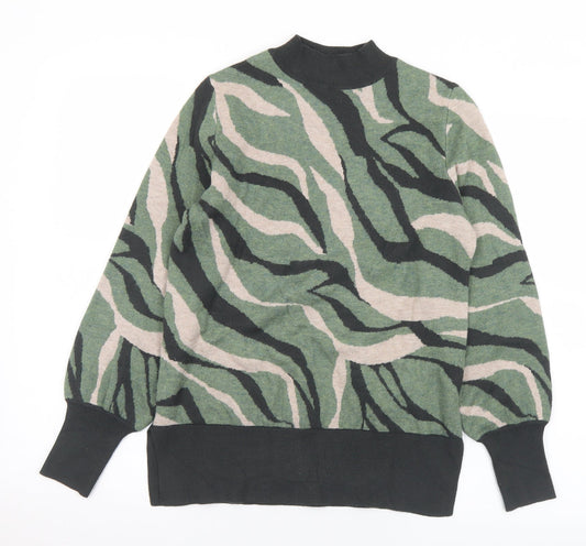 Marks and Spencer Womens Green Mock Neck Camouflage Viscose Pullover Jumper Size S