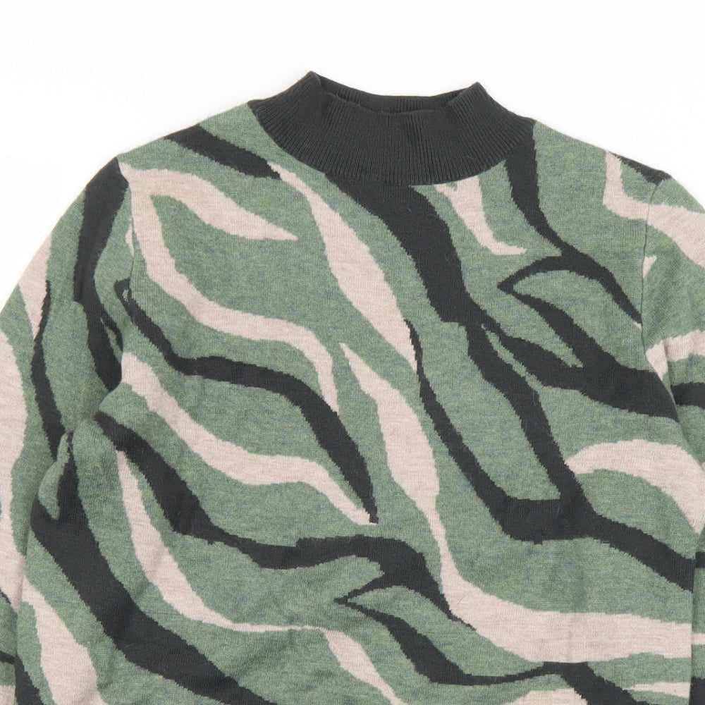 Marks and Spencer Womens Green Mock Neck Camouflage Viscose Pullover Jumper Size S