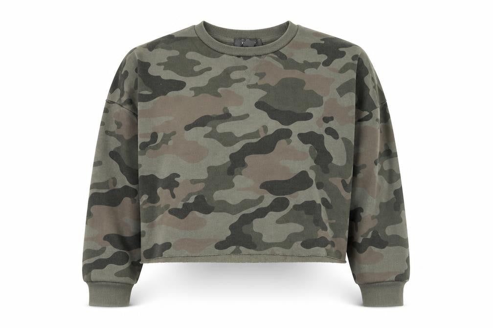 Primark Womens Green Camouflage Polyester Pullover Sweatshirt Size 12  Pullover - Cropped