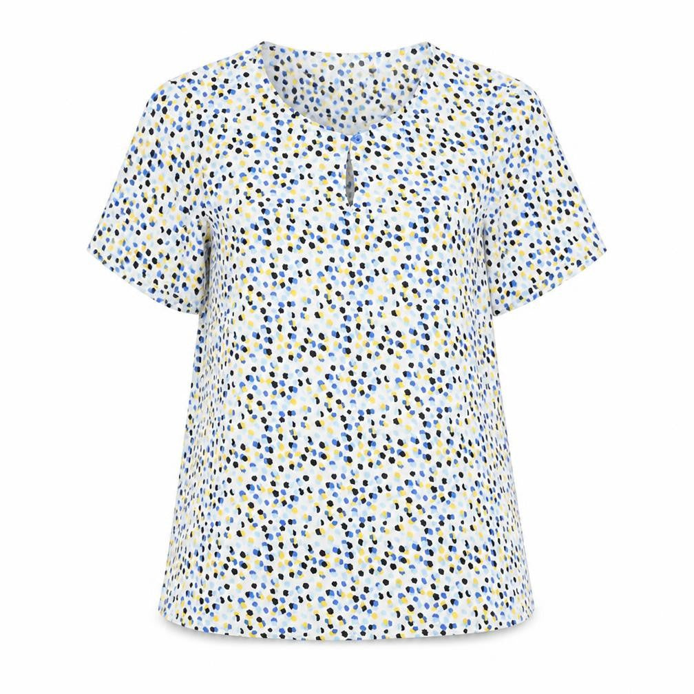 Vortex Womens White Geometric Polyester Basic Blouse Size 6 Round Neck