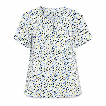Vortex Womens White Geometric Polyester Basic Blouse Size 6 Round Neck