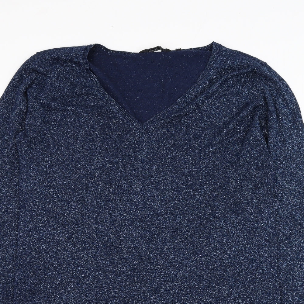 Brave Soul Womens Blue Round Neck  Viscose Pullover Jumper Size L