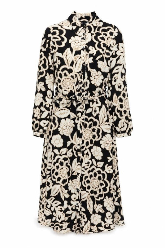 F&F Womens Black Floral Viscose Shirt Dress  Size 6  Collared Button