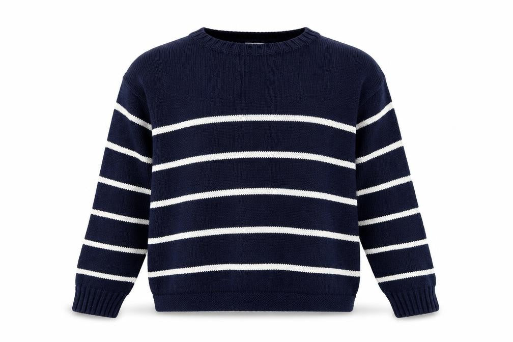 SweaterCo Womens Blue Round Neck Striped Cotton Pullover Jumper Size M
