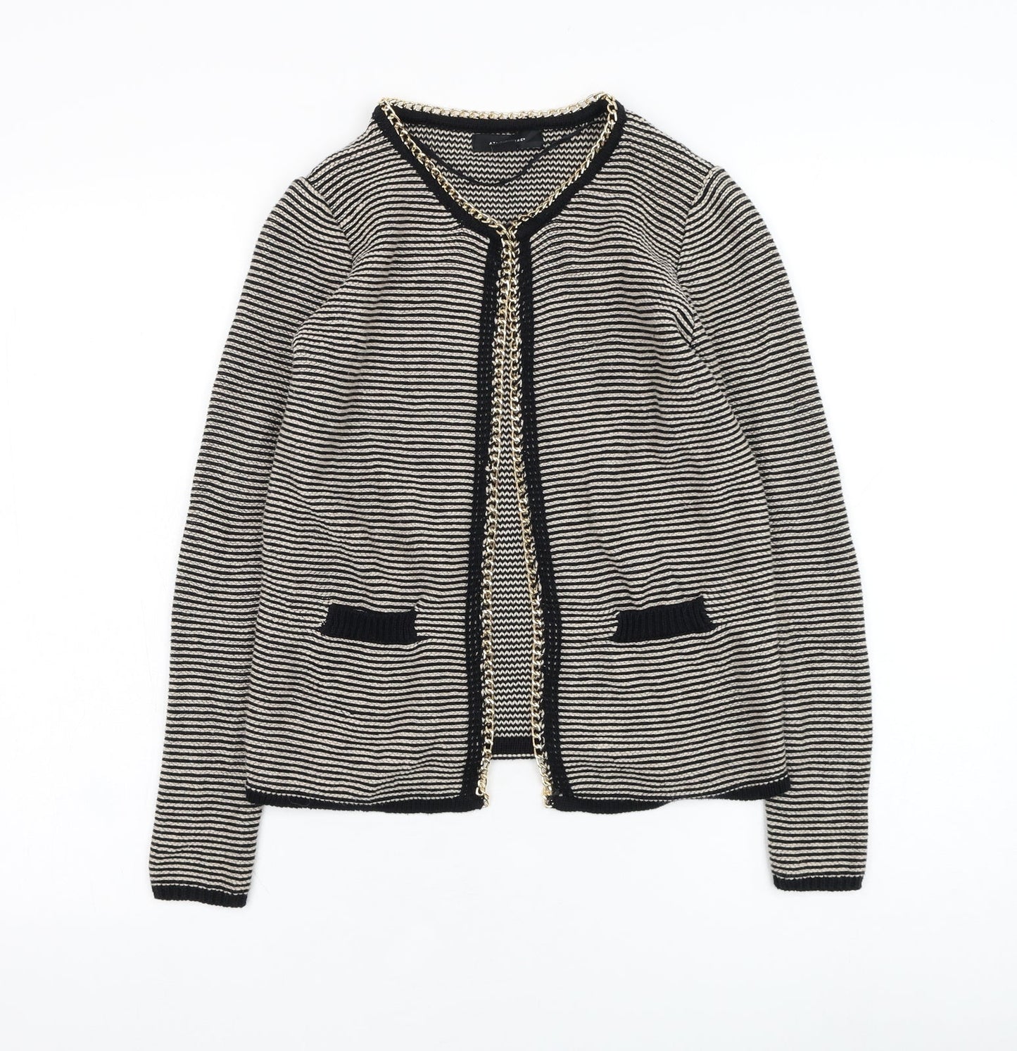 Atmosphere Womens Black Round Neck Striped Cotton Cardigan Jumper Size S