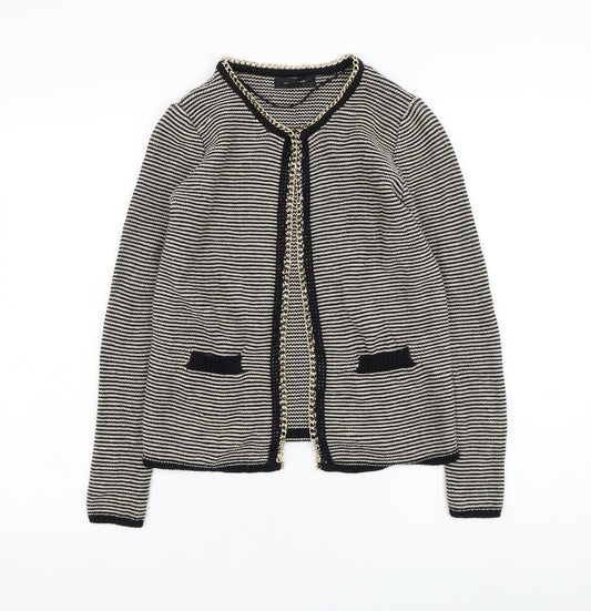 Atmosphere Womens Black Round Neck Striped Cotton Cardigan Jumper Size S