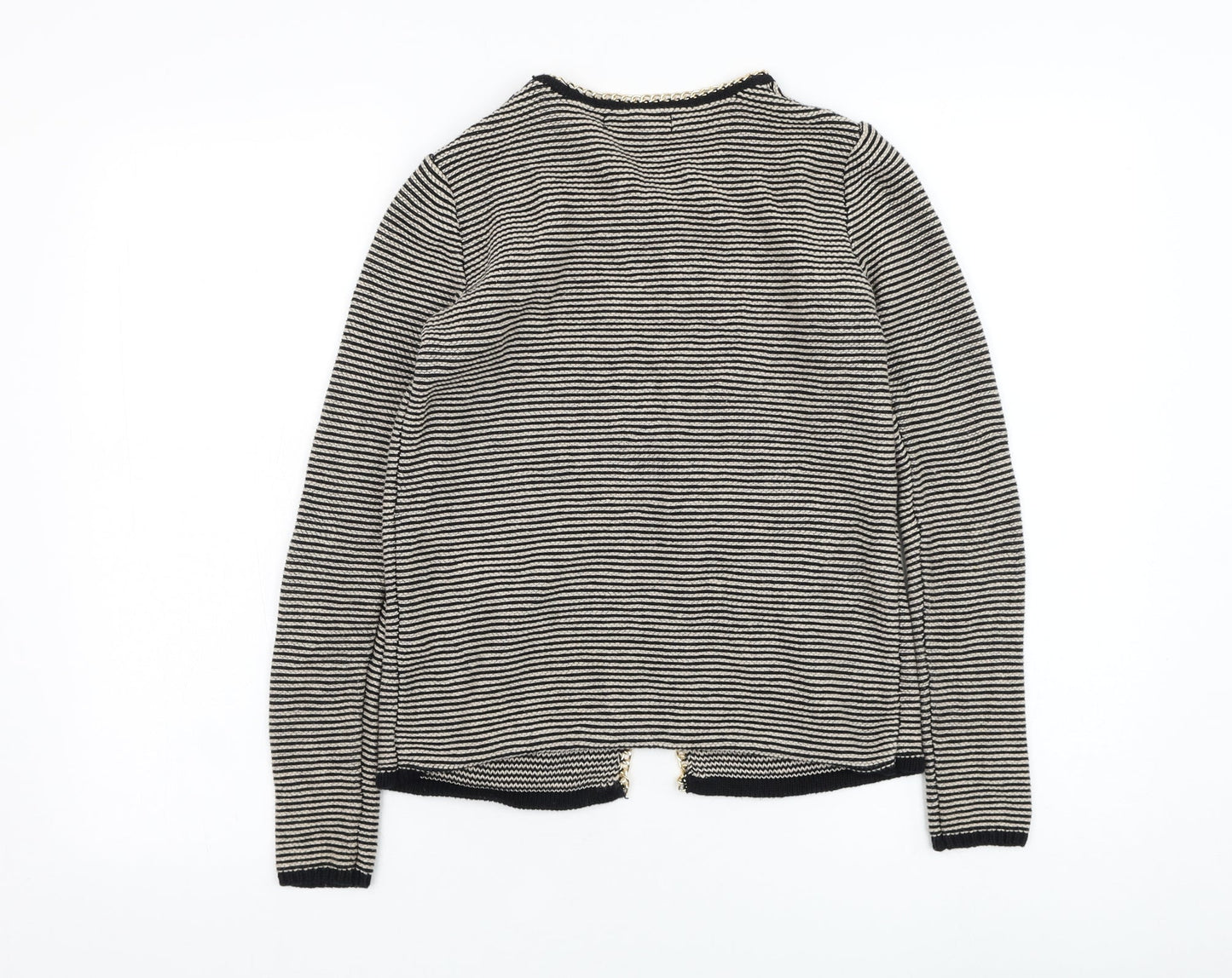 Atmosphere Womens Black Round Neck Striped Cotton Cardigan Jumper Size S