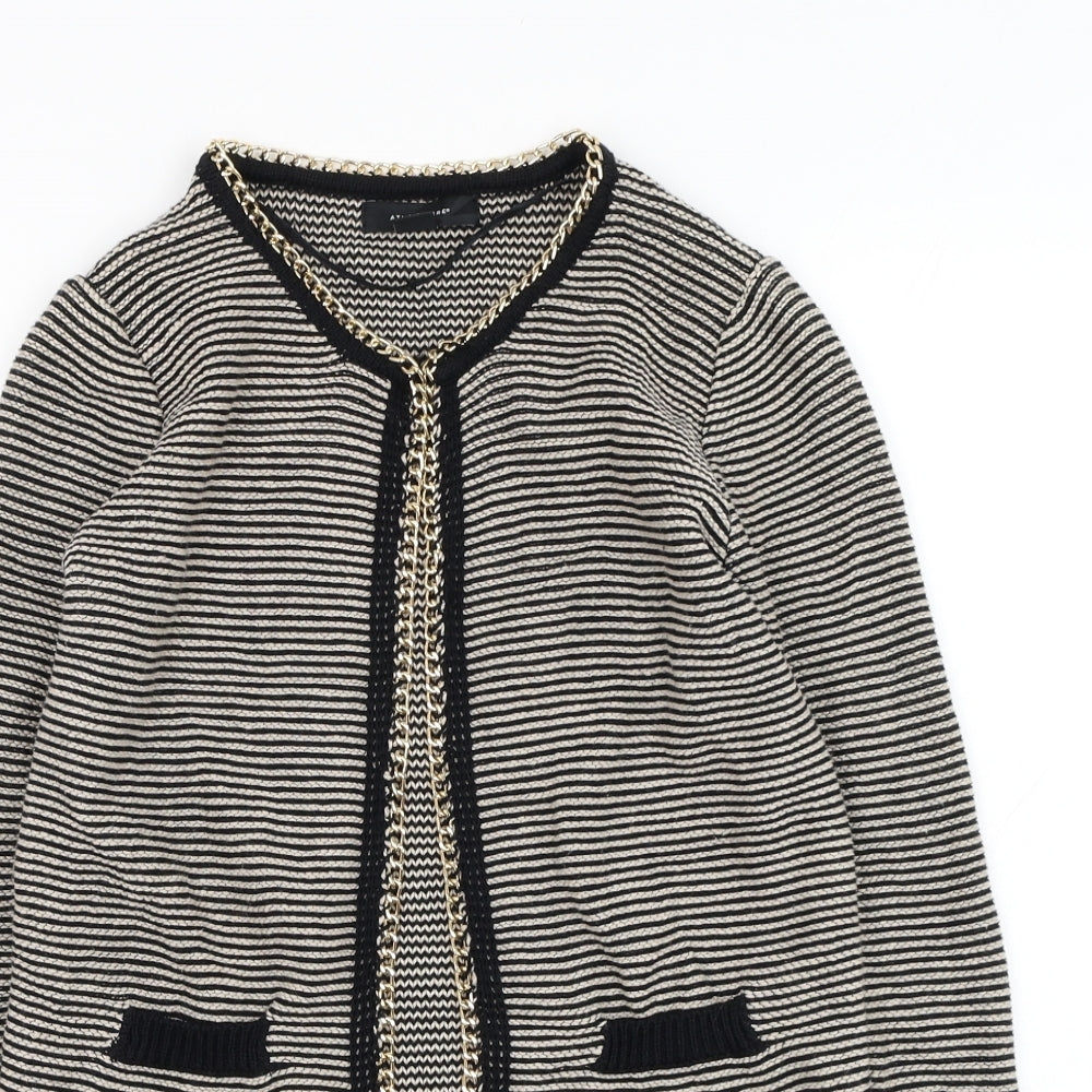 Atmosphere Womens Black Round Neck Striped Cotton Cardigan Jumper Size S