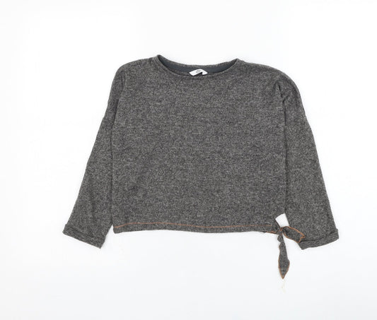 Marks and Spencer Girls Grey Round Neck  Polyester Pullover Jumper Size 6-7 Years  Pullover