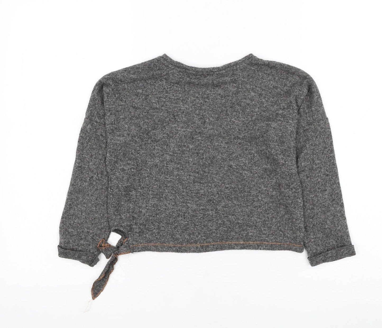 Marks and Spencer Girls Grey Round Neck  Polyester Pullover Jumper Size 6-7 Years  Pullover