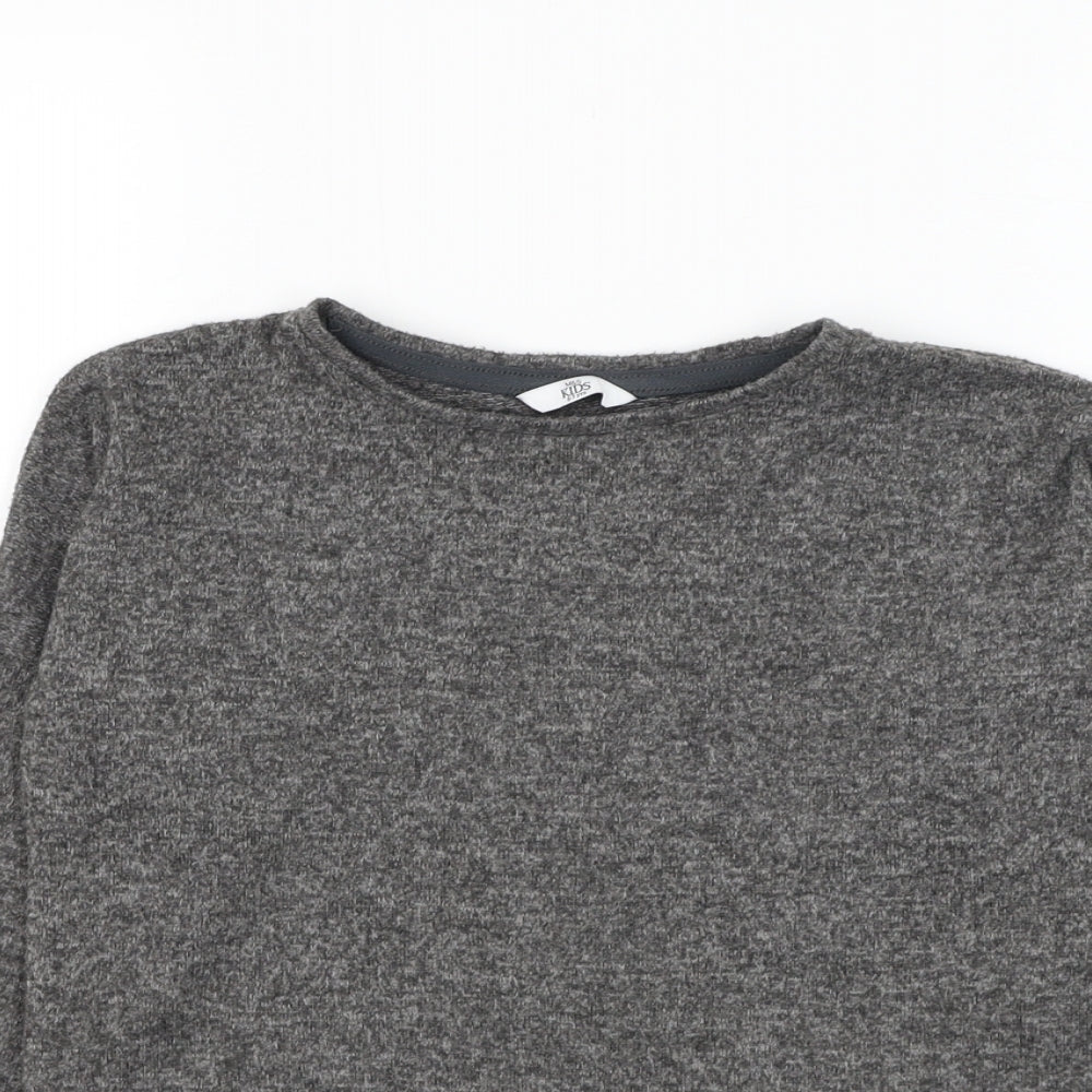Marks and Spencer Girls Grey Round Neck  Polyester Pullover Jumper Size 6-7 Years  Pullover
