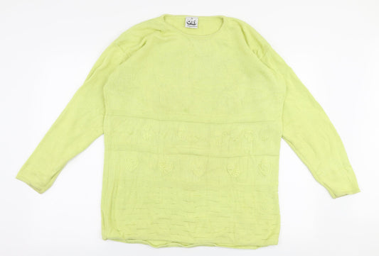 Oui Womens Yellow Round Neck  100% Cotton Pullover Jumper Size M