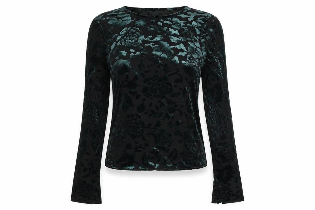 Stradivarius Womens Green Floral Polyamide Basic Blouse Size S Round Neck
