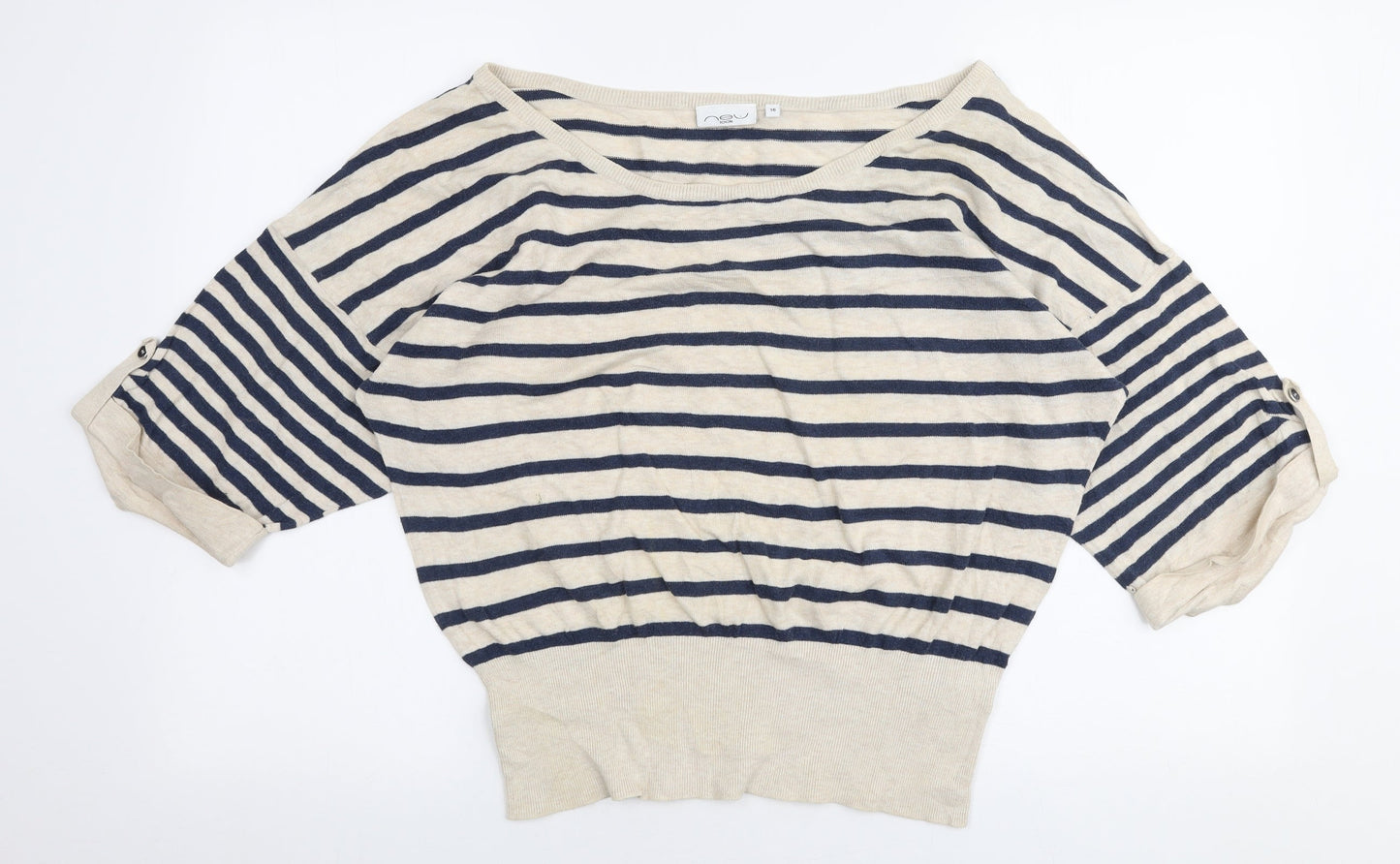 New Look Womens Multicoloured Boat Neck Striped 100% Cotton Pullover Jumper Size 16