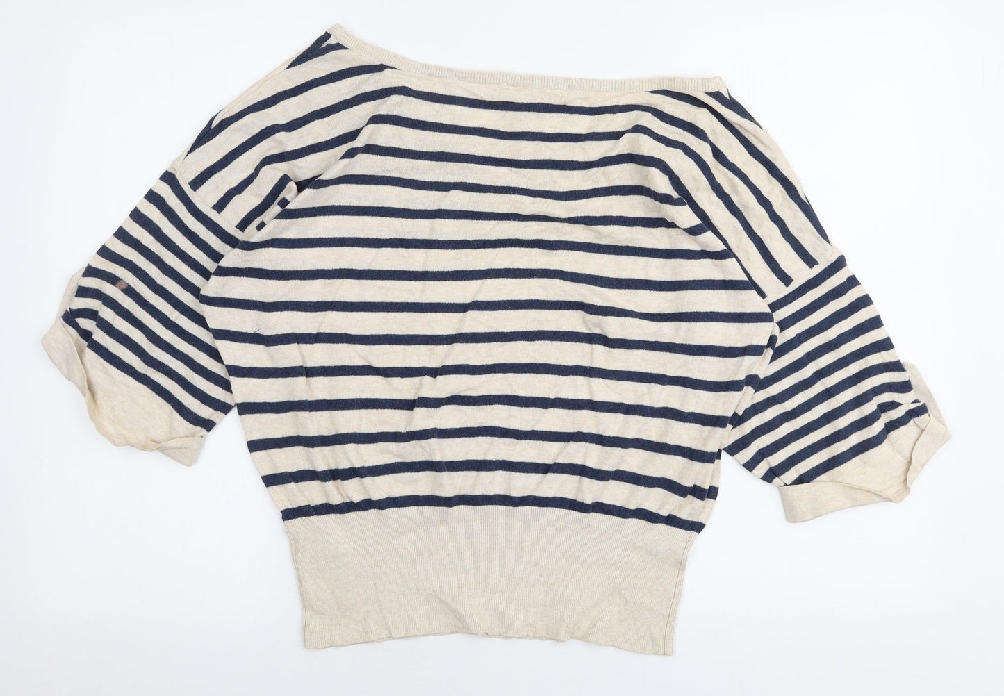 New Look Womens Multicoloured Boat Neck Striped 100% Cotton Pullover Jumper Size 16