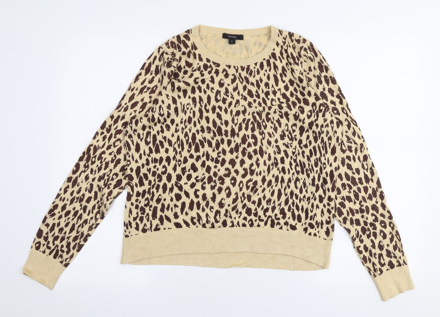 Therapy Womens Beige Round Neck Animal Print Viscose Pullover Jumper Size 10