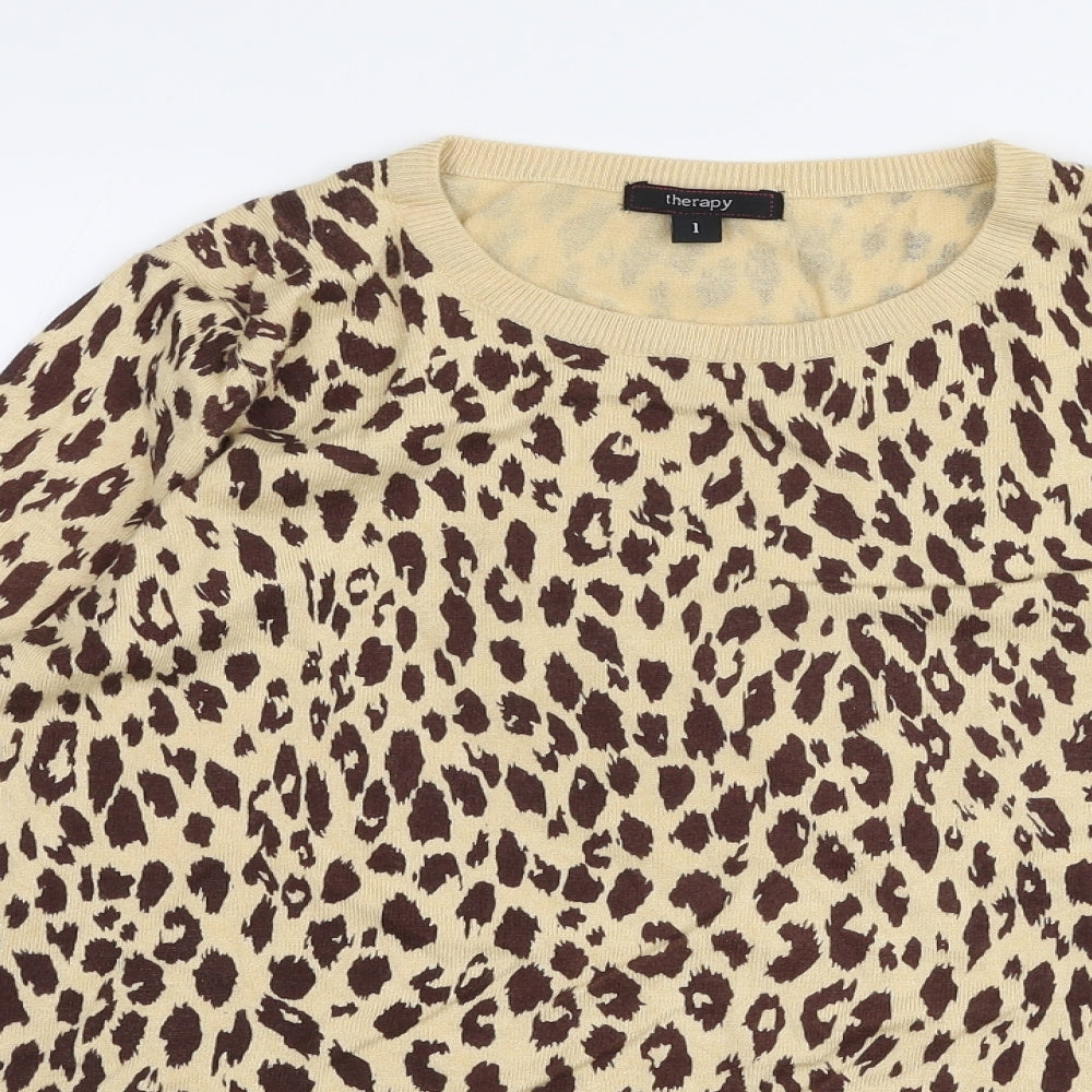 Therapy Womens Beige Round Neck Animal Print Viscose Pullover Jumper Size 10