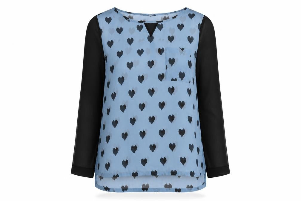 NEXT Womens Blue Geometric Polyester Basic Blouse Size 8 Round Neck