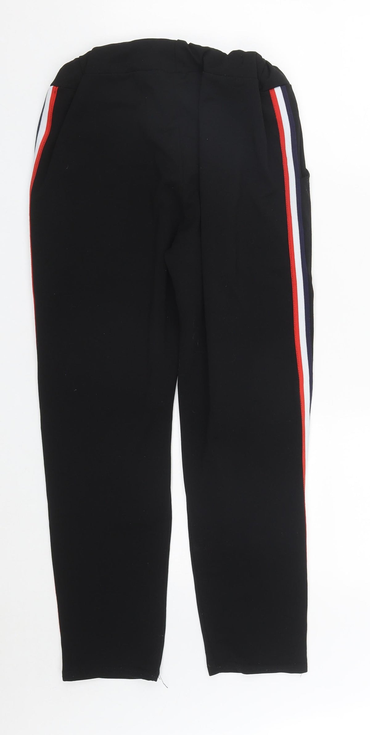 Preworn Womens Black Striped Polyester Cropped Trousers Size S L24 in Regular Drawstring