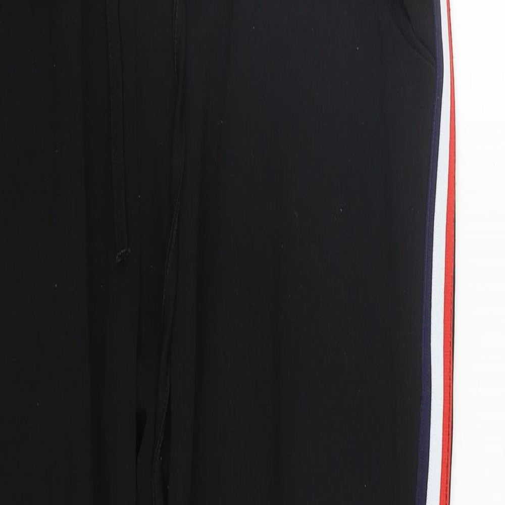 Preworn Womens Black Striped Polyester Cropped Trousers Size S L24 in Regular Drawstring