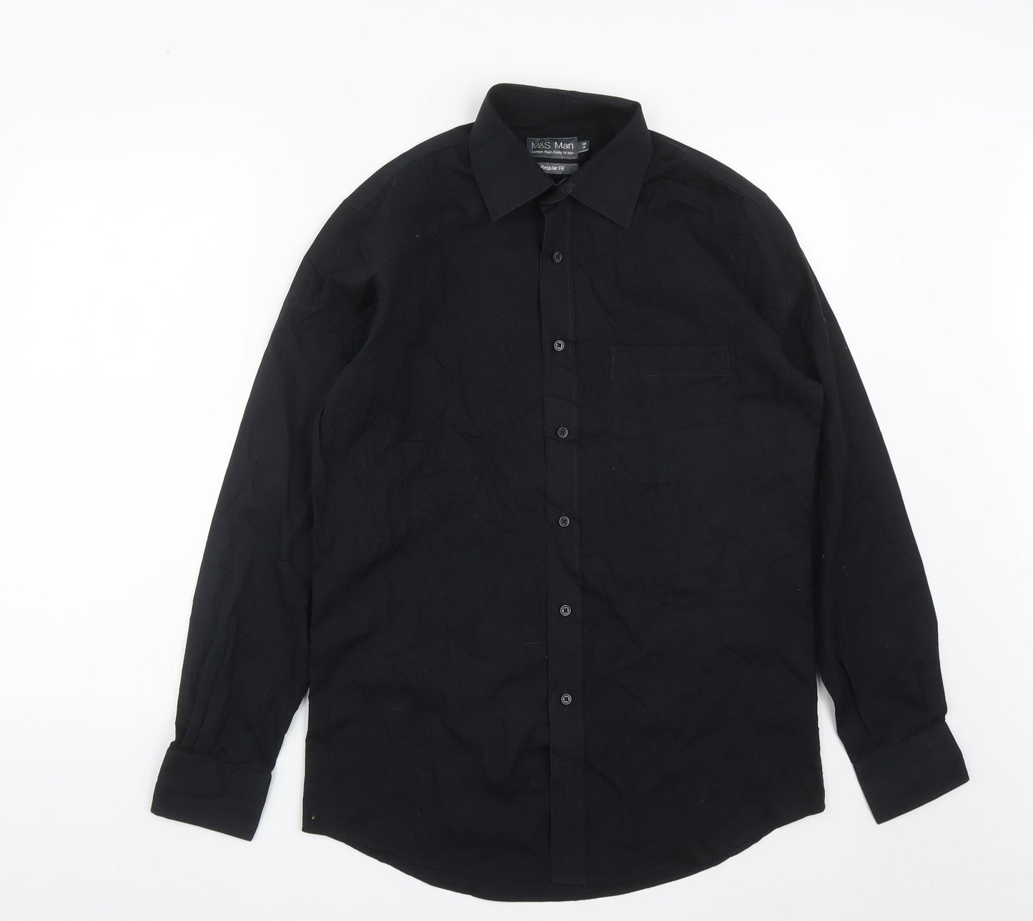 Marks and Spencer Mens Black  Cotton  Button-Up Size 15 Collared Button