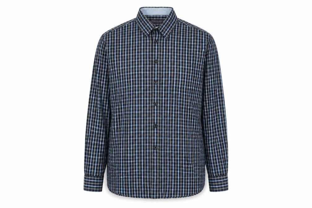 Peter Gribby Mens Blue Plaid Cotton  Button-Up Size L Collared Button