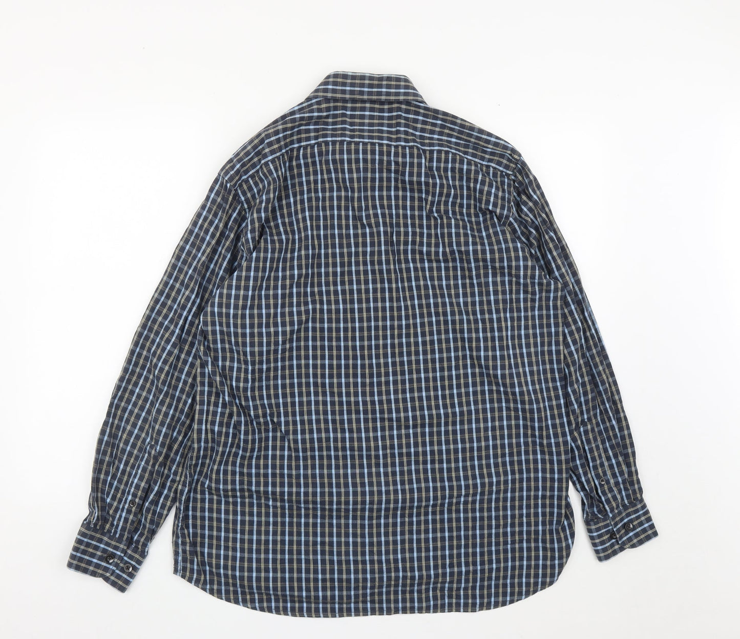 Peter Gribby Mens Blue Plaid Cotton  Button-Up Size L Collared Button