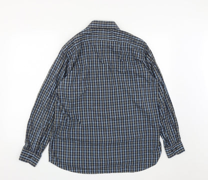 Peter Gribby Mens Blue Plaid Cotton  Button-Up Size L Collared Button