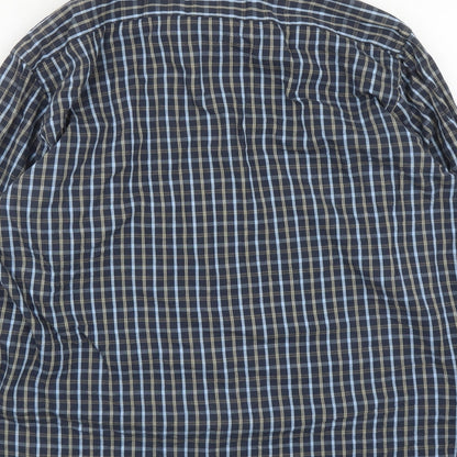 Peter Gribby Mens Blue Plaid Cotton  Button-Up Size L Collared Button