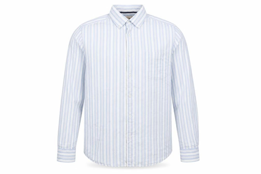John Lewis Mens Blue Striped Cotton  Button-Up Size L Collared Buckle