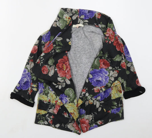 Miso Womens Black V-Neck Floral Polyester Cardigan Jumper Size 10